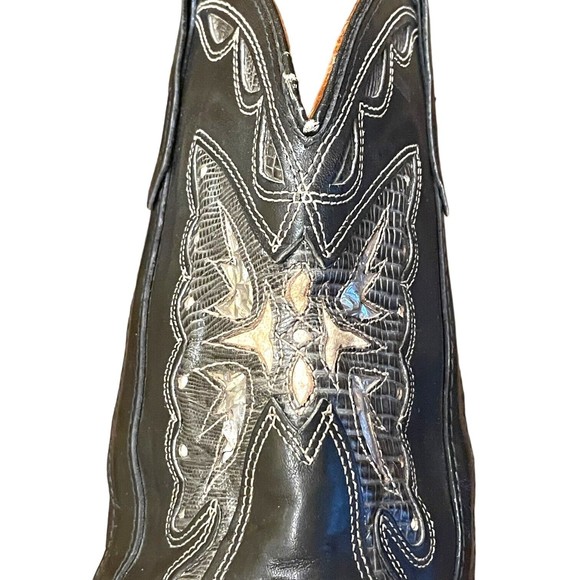 MISS CAPEZIO USA Made Vintage Black Leather Metallic Butterfly Cowboy Boots 8 - Picture 8 of 16